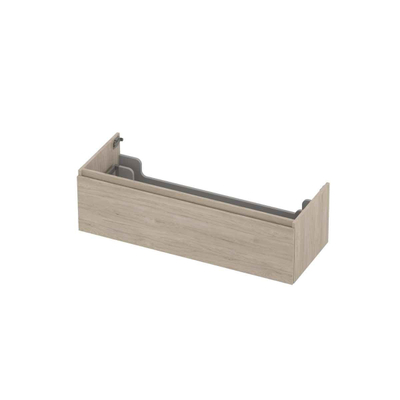 INK Wastafelonderkast - 120x45x35cm - 1 lade - greeploos - met houten keerlijst - MFC - Ivoor eiken