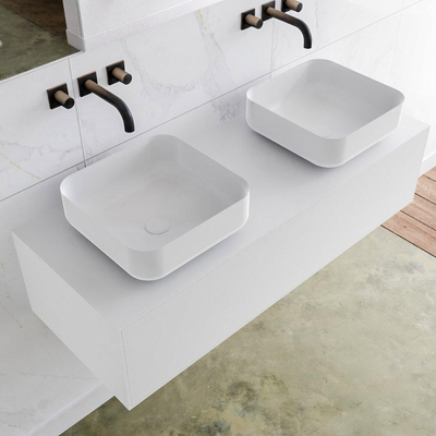 Mondiaz Lagom Meuble salle de bains 120x30.9x45cm Solid Surface Talc 1 tiroir avec lavabo BINX vasque à poser double Gauche et droite sans trous de robinet