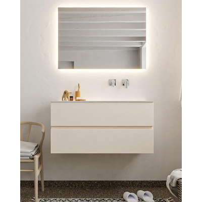 Mondiaz VICA ensemble de meuble de salle de bain - 100cm - meuble sous-vasque lin - 2 tiroirs - lavabo lune droite - sans trou de robinet - miroir LED - version XL 60cm de haut