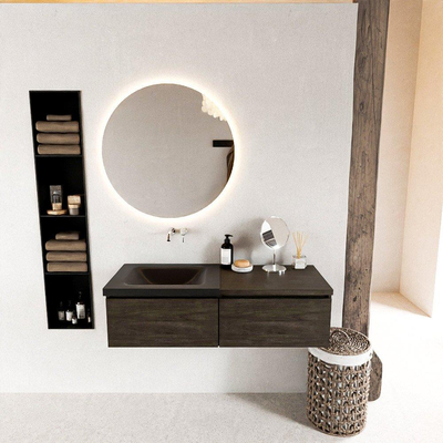 MONDIAZ BUKLA 120cm ensemble de meuble avec module 60 couleur Marron Foncé avec 2 tiroirs. Lavabo CLOUD à gauche 0 trou de robinet couleur Urban.