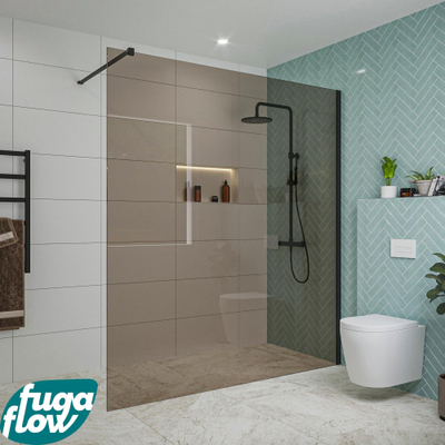 FugaFlow Eccelente Vetro Douche à l'italienne - 180x200cm - verre fumé - Noir mat