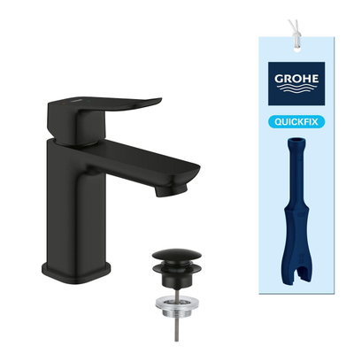 Grohe Dice Wastafelmengkraan - s-size - opbouw - koude start - klikwaste - matte black (mat zwart)