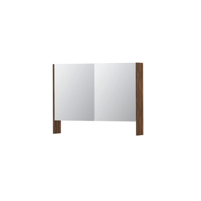 INK SPK3 Armoire de toilette - 100x14x74cm - 2 portes - miroir double face - étagère ouverte - interrupteur et prise - MFC Noyer