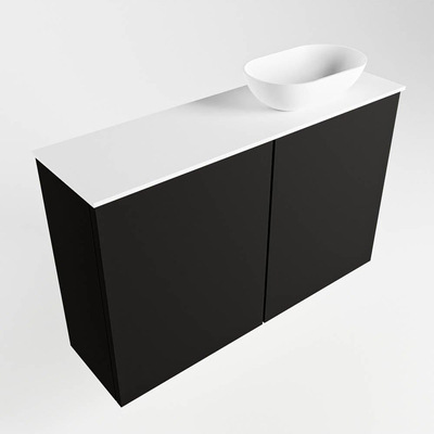 Mondiaz Fowy Toiletmeubel - 80x50x23cm - urban mat - 0 kraangaten - wasbak rechts - 2 deuren - solid surface - blad MDF - wasbak: wit