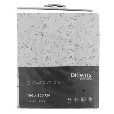 Differnz Rideau de douche Swipe Polyester 180x200cm Blanc/ Noir