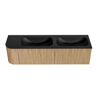 MONDIAZ KURVE 165cm Meuble salle de bain avec module 25 G - couleur Oak - 2 tiroirs - 1 porte - vasque BIG SMALL double / droite - sans trous de robinet - Urban