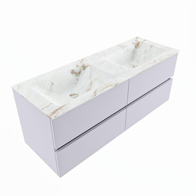 Mondiaz VICA-DLUX ensemble de meuble de salle de bain - 130cm - meuble sous-vasque cale - 4 tiroirs - lavabo encastrée cloud double - sans trous de robinet - version haute de 60cm - frape