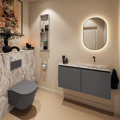 MONDIAZ TURE-DLUX Meuble toilette - 100cm - Dark Grey - EDEN - vasque Glace - position droite - sans trou de robinet