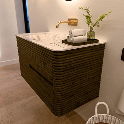Mondiaz CIRO-DLUX Badkamermeubelset - 90x45x50cm - Solid surface wastafel Glace - 1 wasbak Midden - zonder kraangaten - 2 lades - Shadow
