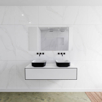 Mondiaz Lagom Meuble salle de bains 130x30.9x45cm Solid Surface Urban 1 tiroir avec lavabo BINX vasque à poser double sans trous de robinet