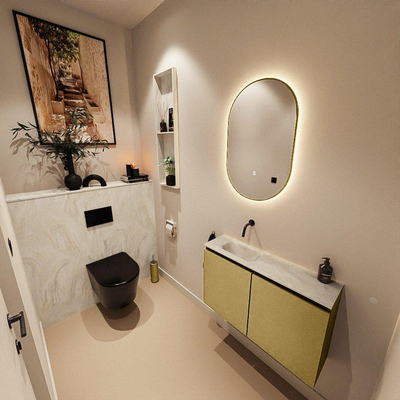 MONDIAZ TURE-DLUX Meuble toilette - 80cm - Oro - EDEN - vasque Ostra - position gauche - sans trou de robinet