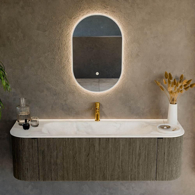 Mondiaz KURVE-DLUX Ensemble meuble de salle de bains - 150x46x40cm - 1 tiroir - 2 portes - lavabo solid surface - milieu - 1 trou de robinet - Shadow