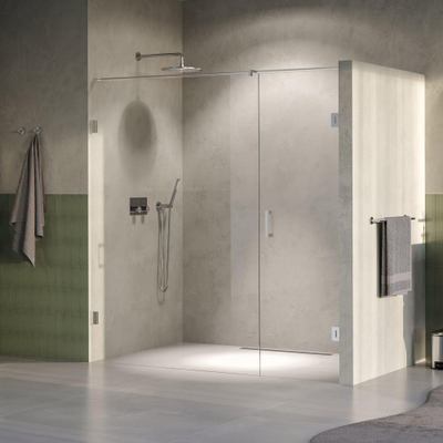 BRAUER Void Nisdeur - 2-delig - 190x200cm - 70cm draaideur aan muur - glascoating - omkeerbaar - helder glas - Geborsteld RVS PVD