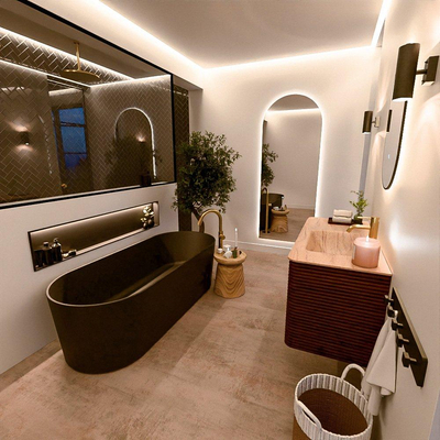 Mondiaz CIRO-DLUX Ensemble de meubles de salle de bains - 110x45x50cm - Vasque en solid surface Saba - 1 bassin à droite - 1 trou de robinet - 2 tiroirs - Ruby