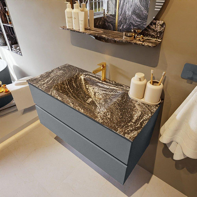 Mondiaz VICA-DLUX Ensemble de meuble de salle de bain - 100cm - meuble sous-vasque plata - 2 tiroirs - lavabo encastrée cloud milieu - 1 trou de robinet - version haute de 60cm - lave