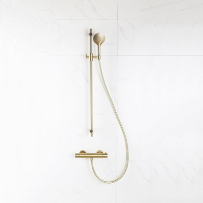 FugaFlow Eccelente Sobrado Ensemble de douche barre curseur avec douchette ronde, flexible lisse et robinet de douche Laiton brossé PVD