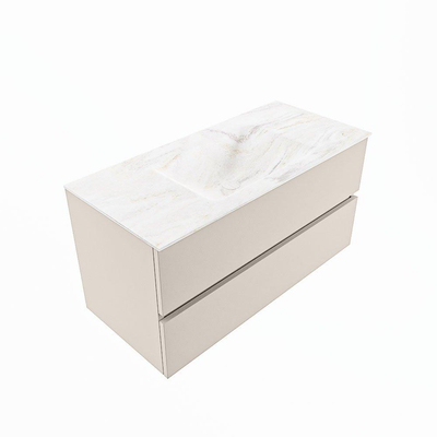 Mondiaz VICA-DLUX ensemble de meuble de salle de bain - 100cm - meuble sous-vasque lin - 2 tiroirs - lavabo encastrée nuage milieu - 1 trou de robinet - version haute de 60cm - ostra