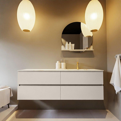 MONDIAZ VICA-DLUX Ensemble meuble de salle de bains - 150cm - meuble sous-vasque linen - 4 tiroirs - lavabo encastré cloud à droite - 1 trou de robinet - version haute 60cm - frape