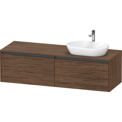 Duravit Ketho.2 Wastafelonderbouwkast - inclusief consoleplaat - met 2 laden - voor waskom rechts - 160x55x45.9cm - met handgrepen antraciet - donker noten mat