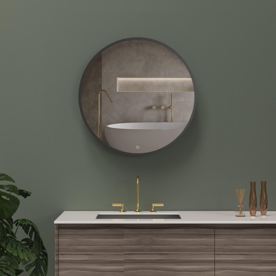 Arcqua Framed spiegel – rond Ø100 cm – LED-verlichting rondom – spiegelverwarming, dimbaar – Zwart mat