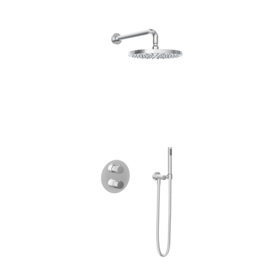 Hotbath Get Together Robinet de douche thermostatique à encastrer Buddy avec inverseur 2 voies et douchette stick bras mural 30cm chromé