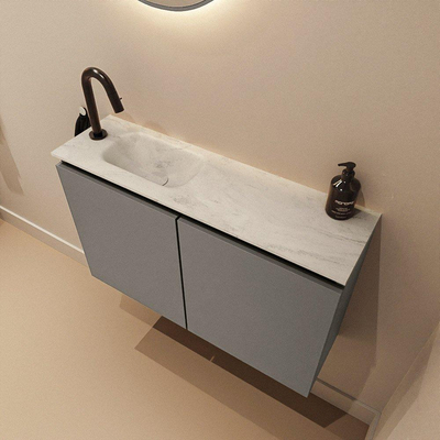 MONDIAZ TURE-DLUX Meuble WC 80 cm Smoke. Lavabo EDEN Opalo position gauche. Avec 1 trou de robinet.