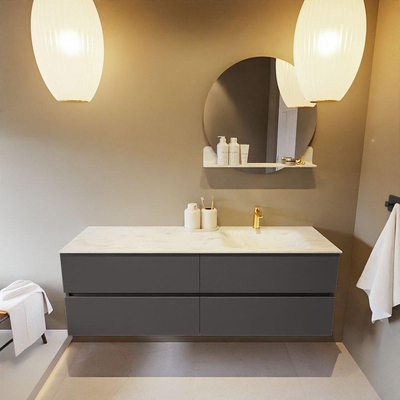 Mondiaz VICA-DLUX ensemble de meuble de salle de bain - 150cm - meuble sous-vasque gris foncé - 4 tiroirs - lavabo encastré cloud droite - 1 trou de robinet - version haute de 60cm - opalo