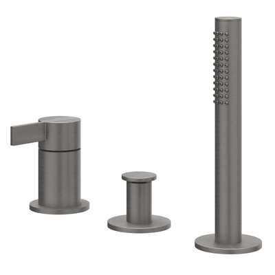 IVY Pact Combinaison pour rebord de baignoire - 3 voies - mitigeur - douchette extractible - sans bec - Metal black PVD brossé
