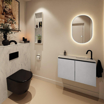 MONDIAZ TURE-DLUX Meuble toilette - 80cm - Plata - EDEN - vasque Opalo - position droite - 1 trou de robinet