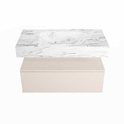 MONDIAZ ALAN - DLUX Badkamermeubelset - 90cm - onderkast - Linen - 1 lade - vrijhangende wastafel - wasbak midden - 0 kraangaten - Glace