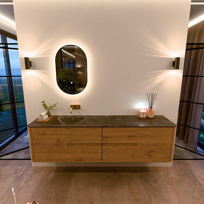 Mondiaz CIRO-DLUX Ensemble de meubles de salle de bains - 190x45x50cm - Plan-vasque solid surface Lava - 1 vasque à gauche - sans trous de robinet - 4 tiroirs - Chêne