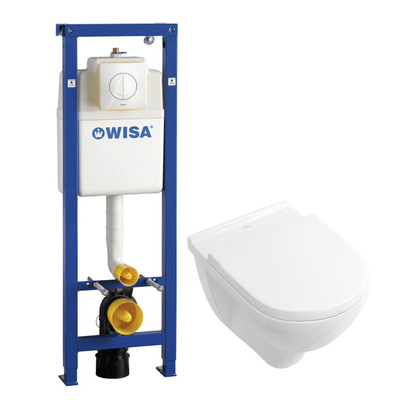 Villeroy & Boch O.novo set encastrable Wisa avec cuvette suspendue à chasse plate blanche abattant à descente amortie plaque de commande blanche