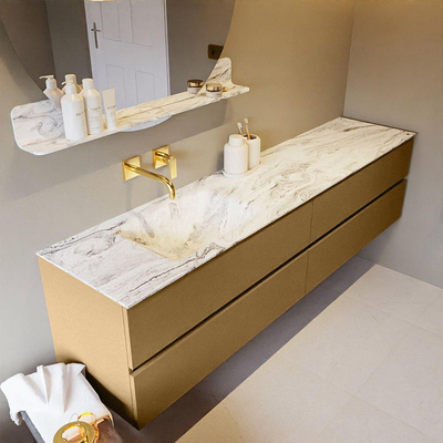 MONDIAZ VICA-DLUX Badkamermeubelset - 200cm - onderkast oro - 4 lades - inbouw wastafel cloud links - zonder kraangaten - 60cm hoge versie - glace
