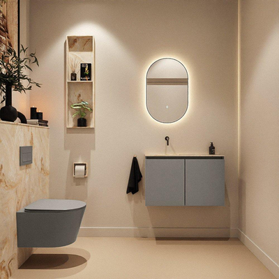 MONDIAZ TURE-DLUX Meuble toilette - 80cm - Smoke - EDEN - vasque Frappe - position gauche - sans trou de robinet