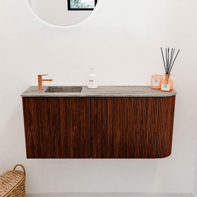 Mondiaz JOYA-DLUX 91.6cm toiletmeubel - ronding rechts kleur Ruby - Wastafel FAYE positie Links 1 kraangat kleur Oza.