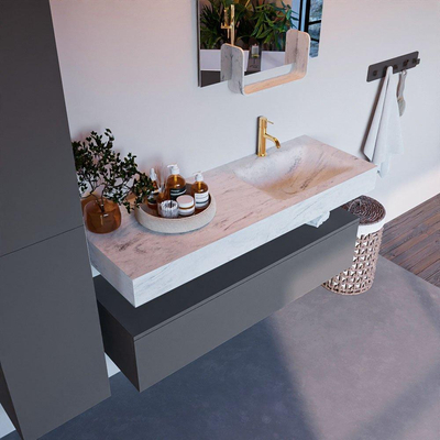 Mondiaz ALAN-DLUX Ensemble de meuble - 130cm - meuble Plata mat - 1 tiroir - Lavabo Cloud Opalo suspendu - vasque Droite - 1 trou de robinet