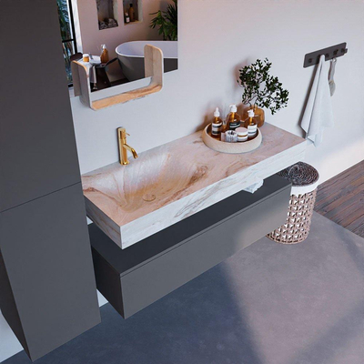 Mondiaz ALAN-DLUX Ensemble de meuble - 120cm - meuble Plata mat - 1 tiroir - Lavabo Cloud Frappe suspendu - vasque Gauche - 1 trou de robinet