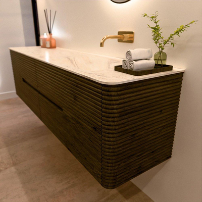 Mondiaz CIRO-DLUX Badkamermeubelset - 180x45x50cm - Solid surface wastafel Ostra - 1 wasbak Rechts - zonder kraangaten - 4 lades - Shadow