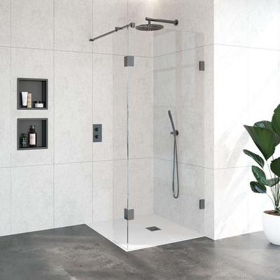 BRAUER Void douche à l'italienne verre clair 90x200 avec paroi latérale 30 incl. traitement anticalcaire PVD gunmetal brossé