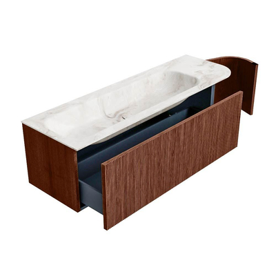 Mondiaz KURVE-DLUX Badkamermeubelset - 145x46x40cm - 1 lade - 1 deur - wastafel solid surface - links - 2 kraangaten - Ruby