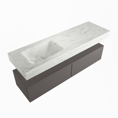 Mondiaz ALAN-DLUX Ensemble de meuble - 150cm - meuble Dark grey mat - 2 tiroirs - Lavabo Cloud Opalo suspendu - vasque Gauche - 0 trous de robinet