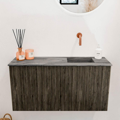 Mondiaz JOYA-DLUX 80cm toiletmeubel - kleur Shadow - Wastafel FAYE positie Rechts Zonder kraangat kleur Sombra.