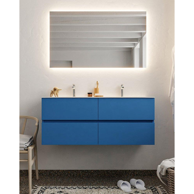 Mondiaz VICA ensemble de meuble de salle de bain - 120cm - meuble sous-vasque jeans - 4 tiroirs - lavabo moon double - 2 trous de robinet - miroir LED - version XL 60cm de haut