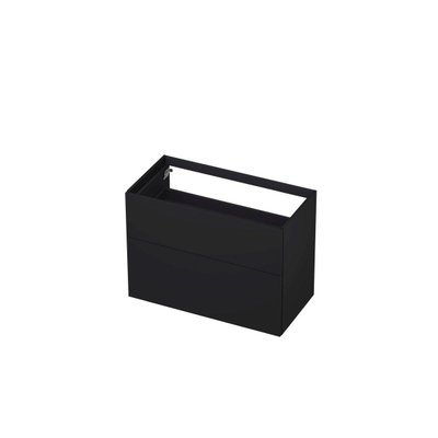 INK Wastafelonderkast - 90x45x65cm - 2 lades - push to open - met rechte opdekfronten - MDF lak - Zwart mat