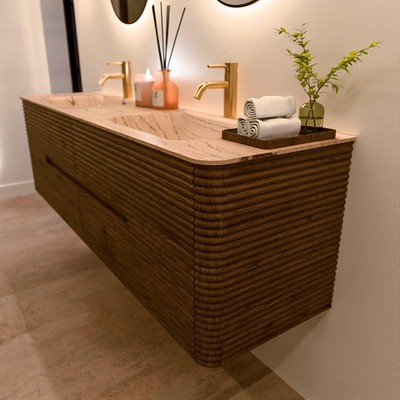 Mondiaz CIRO-DLUX Meuble de salle de bains - 170x45x50cm - Plan vasque solid surface Arena - 2 vasques Double - 2 trous de robinet - 4 tiroirs - Dusk