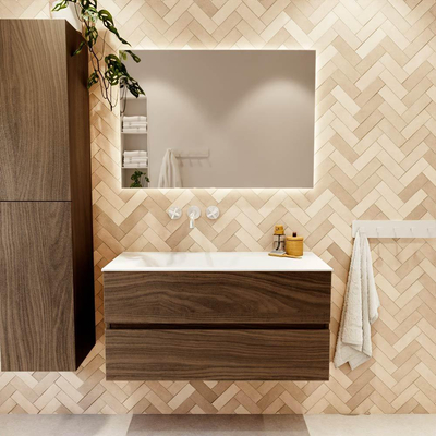 MONDIAZ VICA Ensemble meuble de salle de bains - 100x50cm - 2 tiroirs - Mocha - lavabo CLOUD gauche - sans trou de robinet - Talc