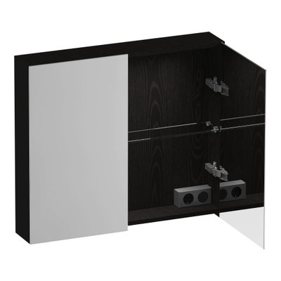BRAUER Impress Deluxe armoire de toilette miroir - 80x70x15cm - éclairage interne et externe - 2 portes miroir double face - Timber Black