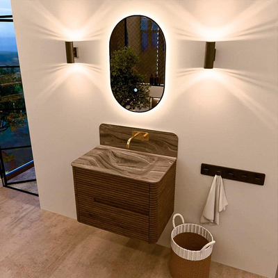 Mondiaz CIRO-DLUX Badkamermeubelset - 70x45x50cm - Solid surface wastafel Sombra - 1 wasbak Midden - zonder kraangaten - 2 lades - Dusk