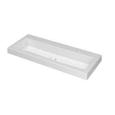 INK Dock wastafel - 100x40x6cm - 1 wasbak - 2 kraangaten - polystone wit glans