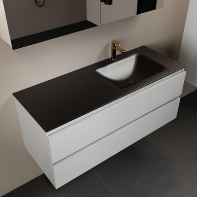 Mondiaz Aivy ensemble meuble de salle de bains - 120x45x50cm - 1 trou de robinet - 1 vasque urbaine Solid surface - Droite - 2 tiroirs - Avec armoire de toilette - MDF Talc